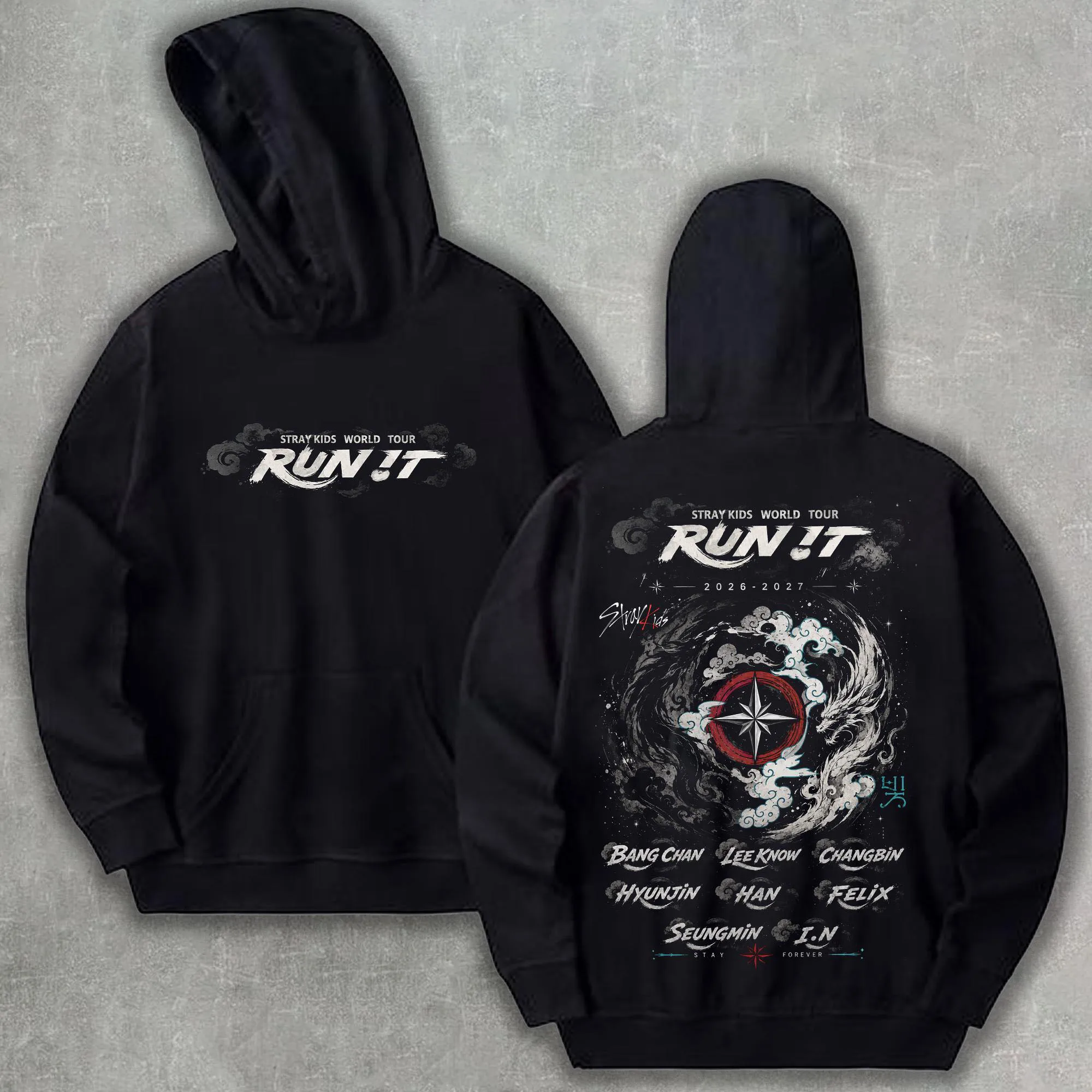Kpop RUN!IT Tournée mondiale 2026  Sweat-shirt à capuche unisexe 2027, motif graphique Bang Chan Felix Han Member Concert Cosploy