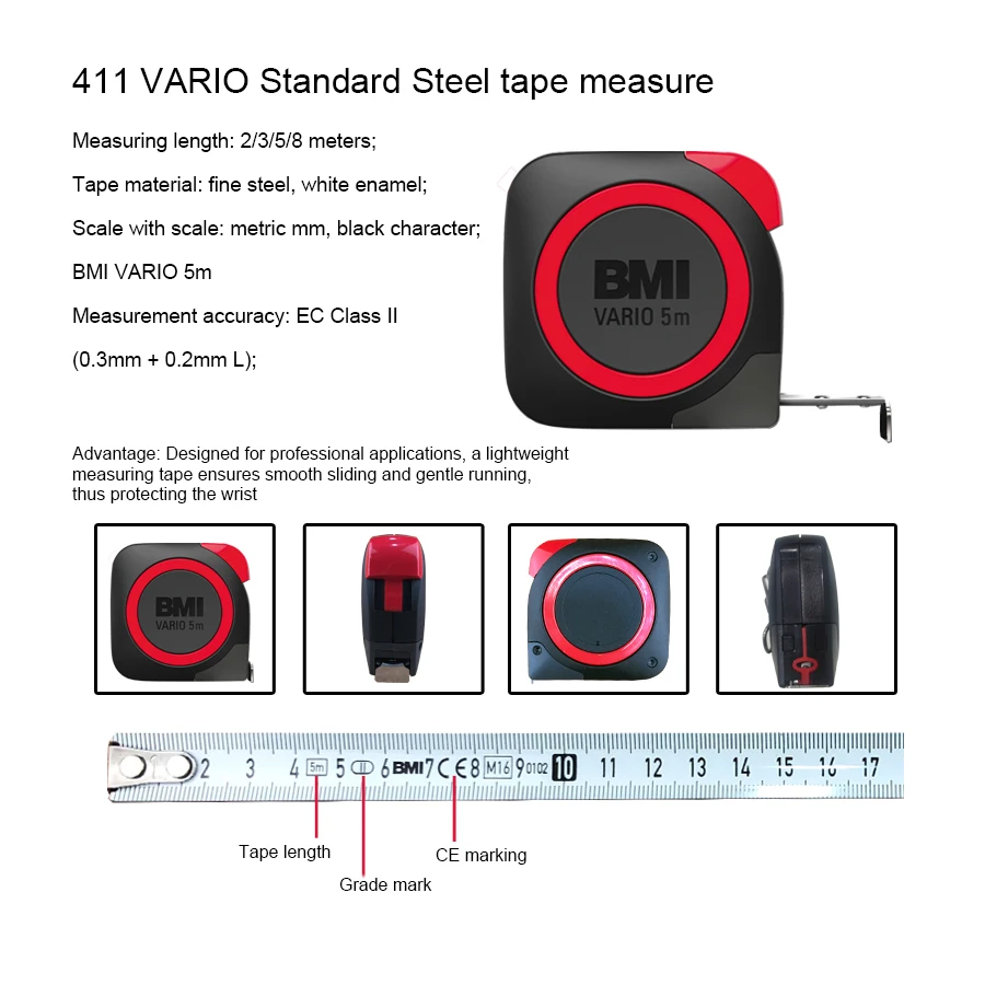 BMI 411 Series Portable High-precision Measuring Tape with mm Graduation VARIO Standard 2M/3M/5M/8M Household Measure Tools