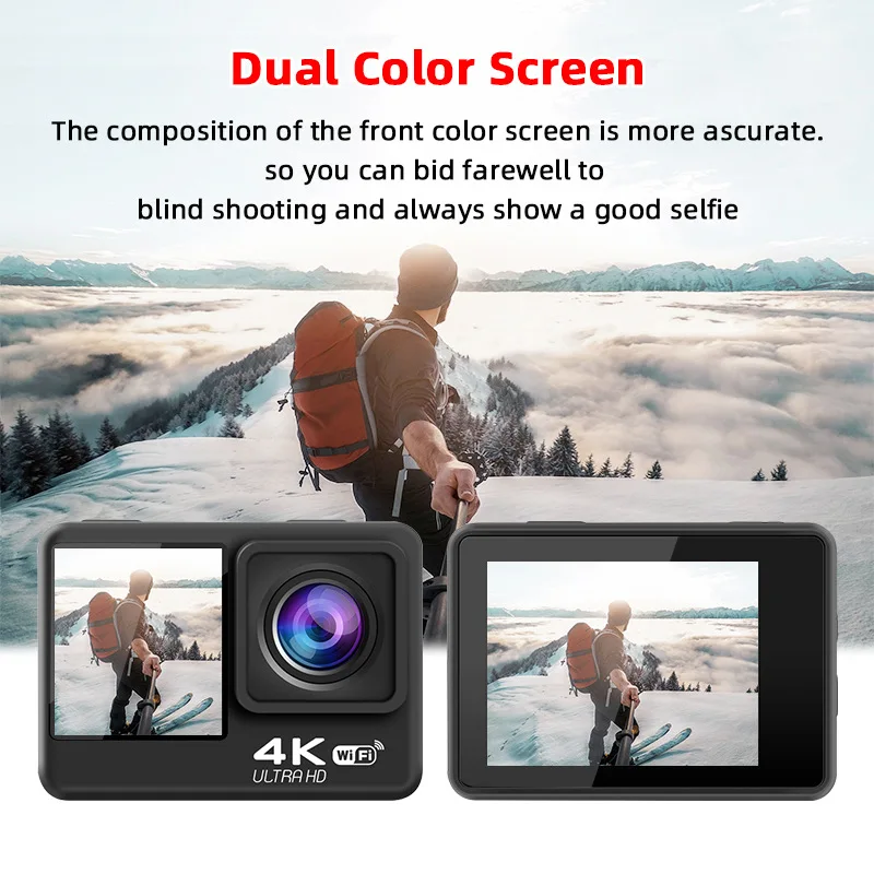 4K UHD 2.0 Inch IPS Screen Bicycle Video Recording Camera Anti-Shake Action Camera 1080P 30FPS Underwater 30M Waterproof Camera