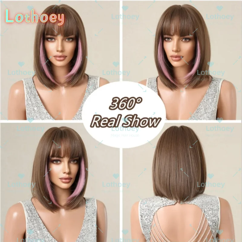 Короткий золотисто-коричневый крючок для ушей, розовый парик из натуральных волос, парик с челкой BOB, популярный цвет, подходит для вечеринки, жизненная сила, специальная цена