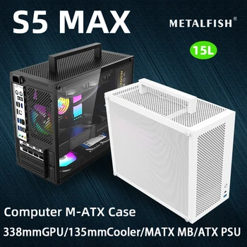 METALFISH S5 MAX 컴퓨터 케이스, 게이밍 PC 섀시 지지대 MATX/ITX 24.5x24.5cm SFX/ATX PSU 135 미드 타워/180 수냉식 쿨러 