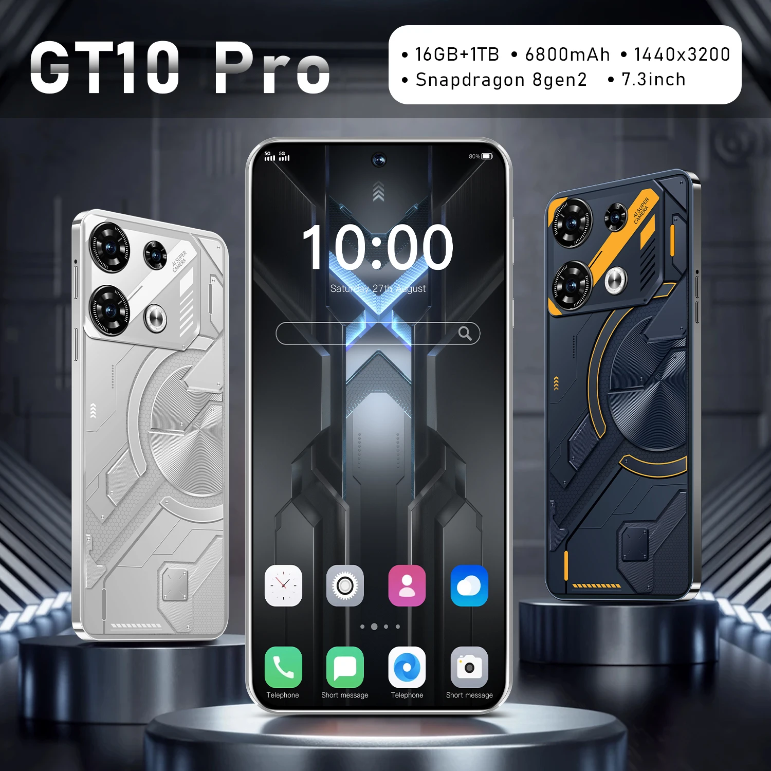 

2025 New GT10 Pro Smartphone 7.3 inch Full Screen 4G/5G Cell Phone 16TB+1TB 6800mAh Mobile Phones 108MP Global Version