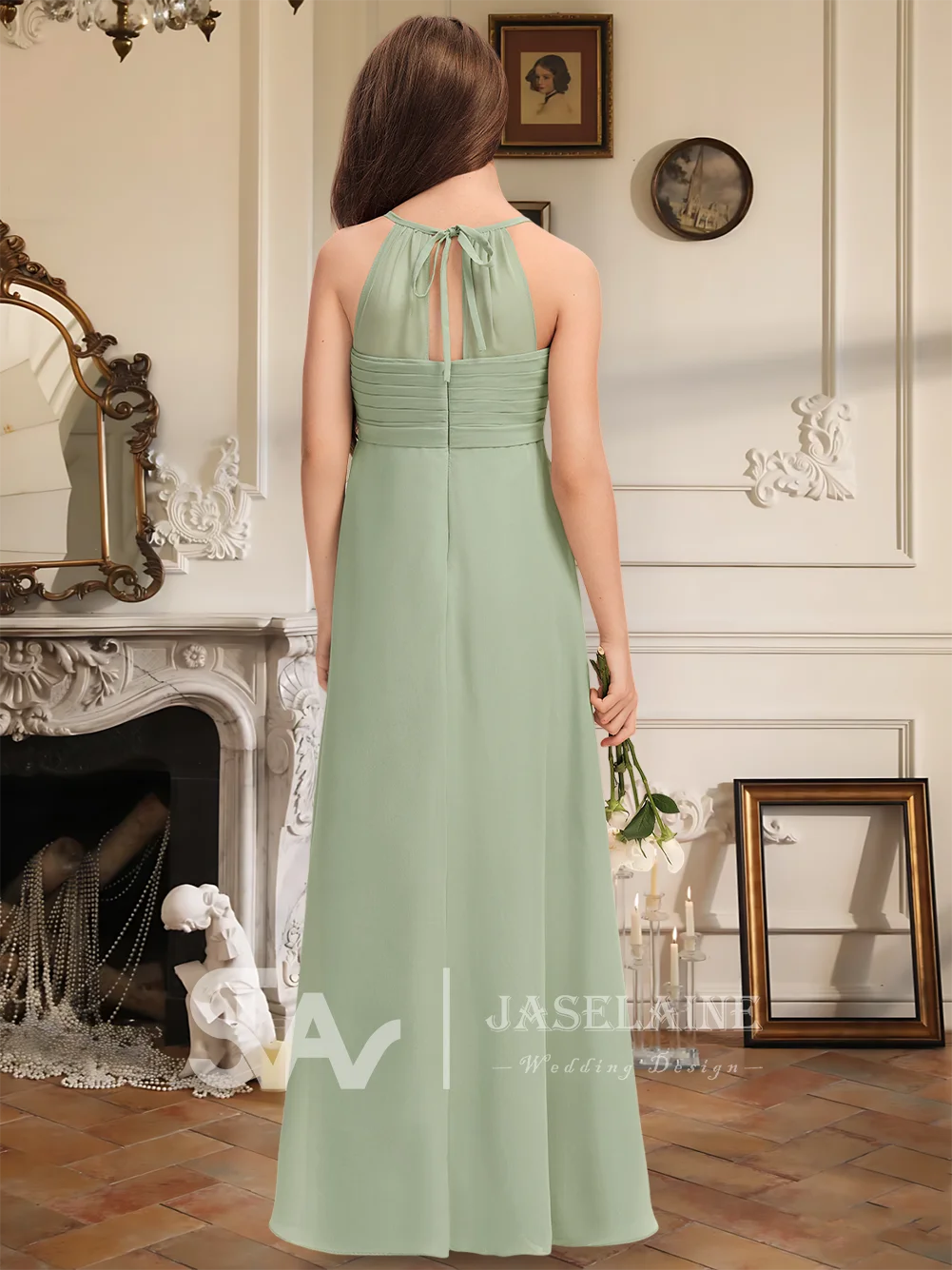 Элегантное шифоновое платье трапециевидной формы с V-образным вырезом длиной до пола и каскадными оборками, платье с цветочным узором для девочек на свадьбу, официальное