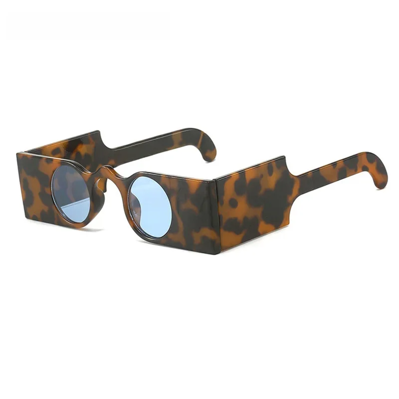 Vintage Punk okrągłe okulary damskie Retro unikatowe kwadratowa ramka moda z szerokimi nogawkami Leopard okulary damskie UV400 okulary męskie — zdjęcie 2