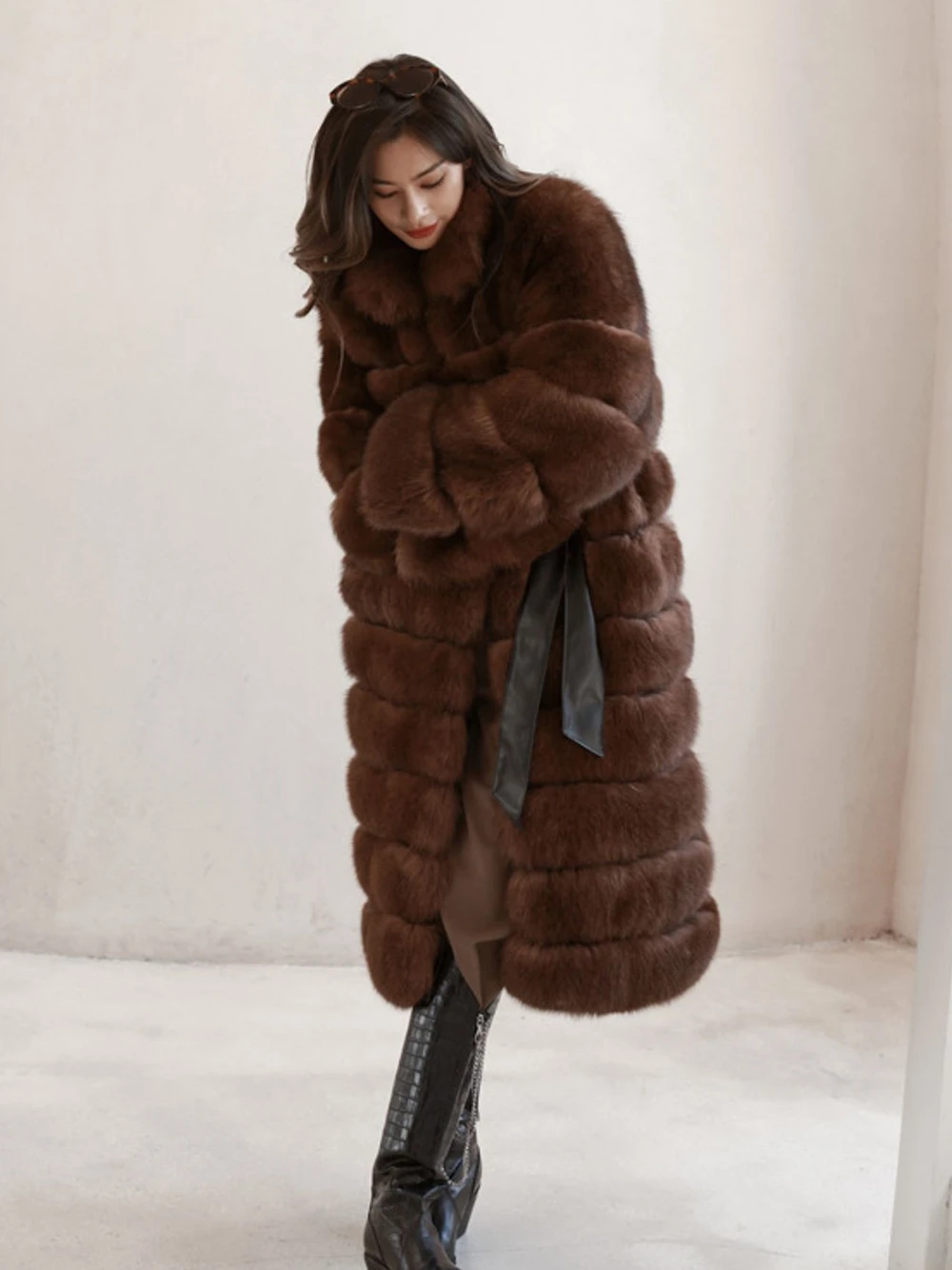 Detachable Real Fox Fur Coat for Women, Plus Size, Black, Natural, Blue, Long Jacket, Luxury Vest, Winter