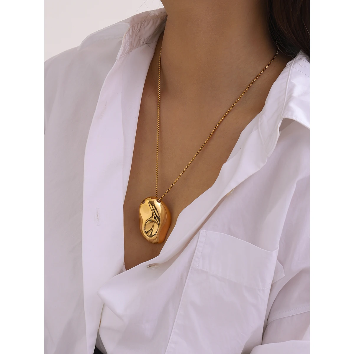 Jewelryposter Irregular Concave Hammer Pattern Necklace for Women Temperament Gold Color Jewelry Bijoux Gift 2024