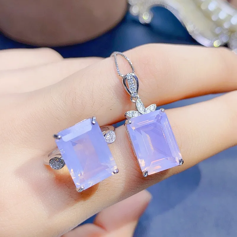 

Fine Jewelry 925 sterling silver natural 10x14mm lavender amethyst gemstone Women's ring pendant necklace 3 sets to girlfriend