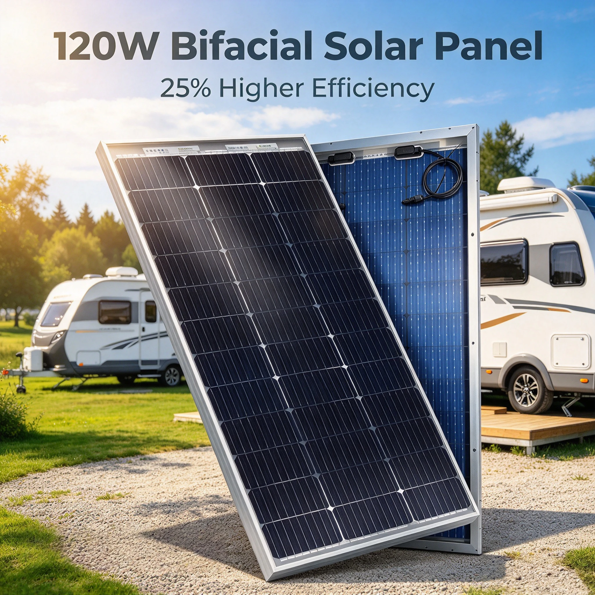 Pannello solare bifacciale rigido da 120 W, modulo fotovoltaico ad alta efficienza con vetro temperato da 18 V, resistente all’acqua e durevole, ideale per balconi, giardini sul tetto, campeggio,
