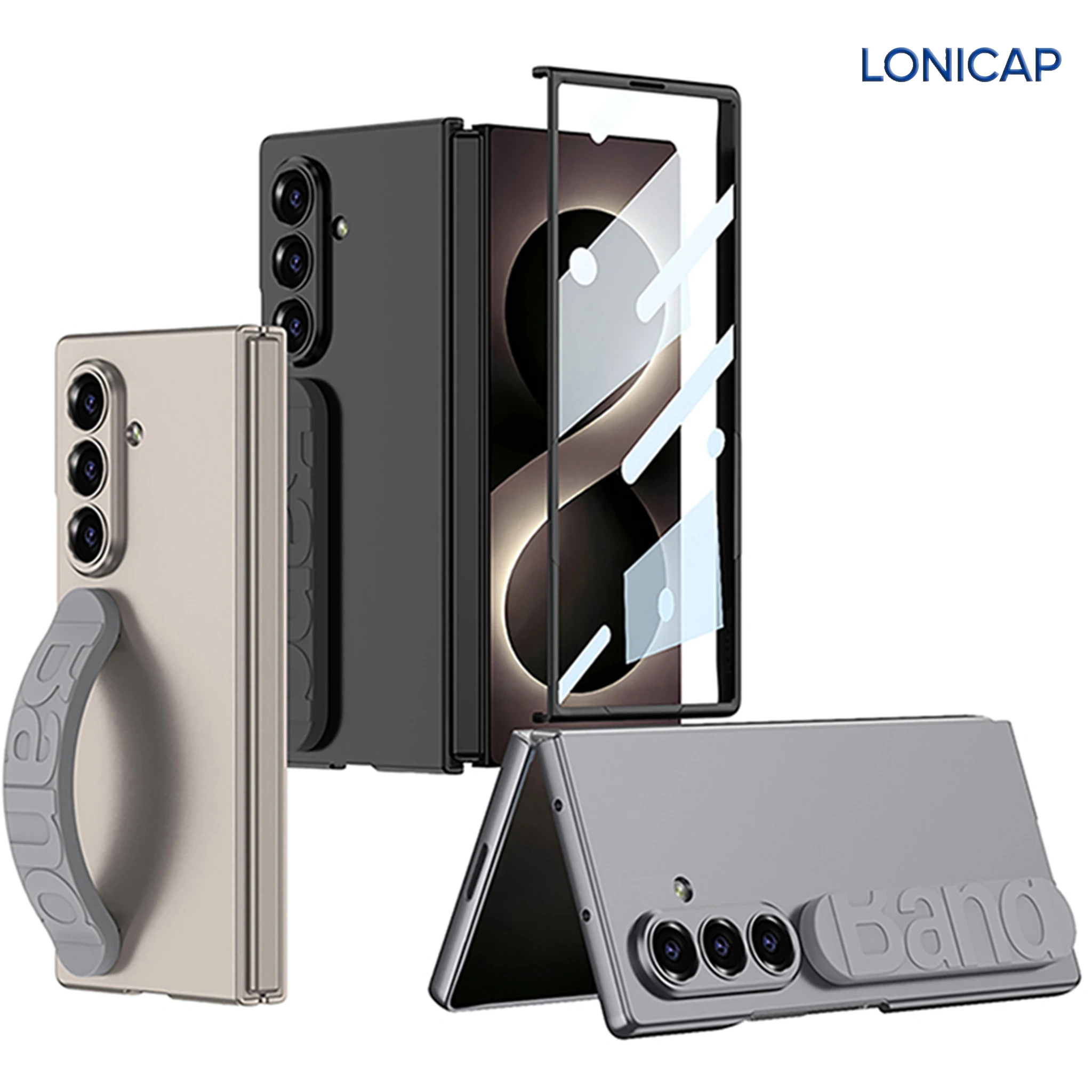 Phone Case For Samsung Galaxy Z Fold 8 Ultra/7 Silicone Side Wrist Strap Built-in Screen Film Hinge Cover Luxury Shockproof Case