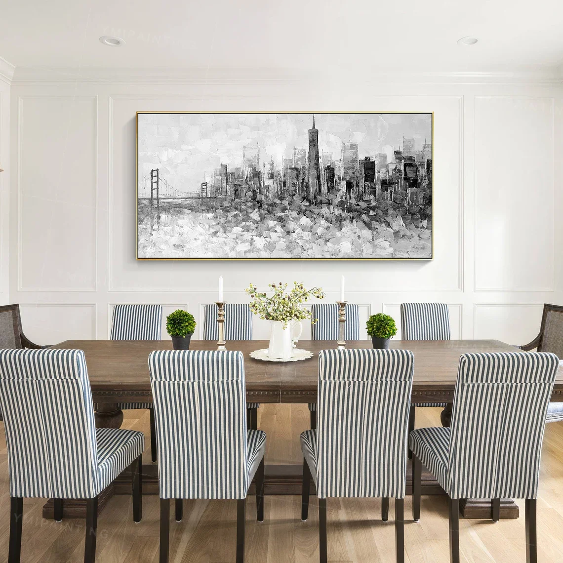 Black and white art,San Francisco skyline,Large wall art,abstract art,black art,framed art,Palette knife art,textured art