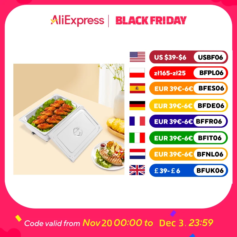 

600W 13.5L Electric Stainless Steel Catering Buffet Servers, Chafing Dining Stove Dishes for Buffet Restaurants, Snack Bars, etc