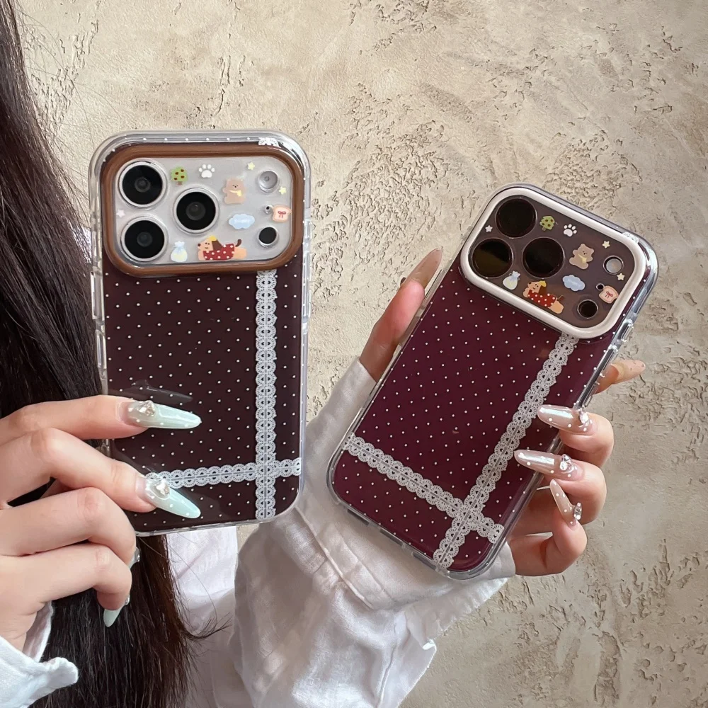 Korean Ins Retro Dot Cartoon Puppy Phone Case for iPhone 18 17 Pro 16 Max 15 16 17 18 Pro Max Kawaii Shockproof Protective Cover