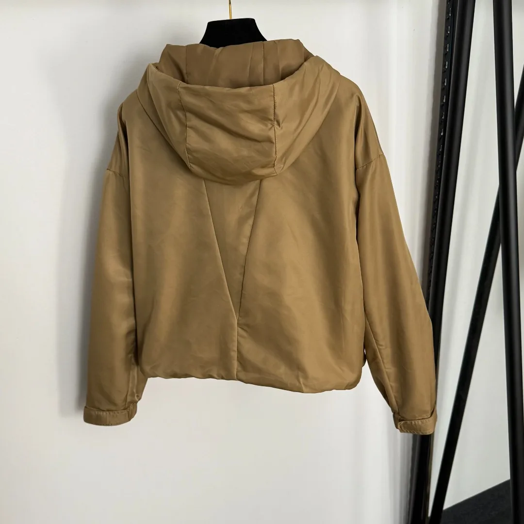 

Workwork-style zippered pocket long-sleeved hooded trench coat 2025 New Fashionable Versatile Slimming Figure-hugging