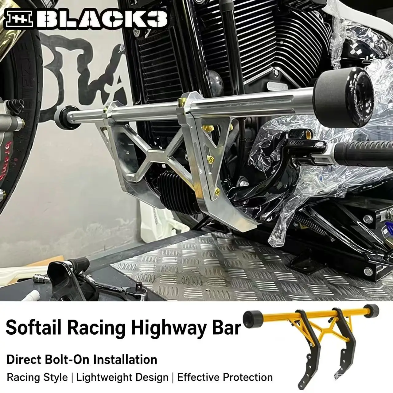 Racing Single Crash Bar Engine Guard For Harley Low Rider S Street Bob Low Rider ST Modification