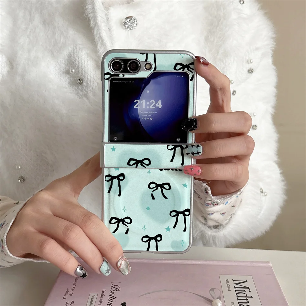 Ins cute bow PU sticker suitable for Samsung Galaxy Z Flip 7 6 5 4 Flip 5 Flip 6 Flip 4 Fro all inclusive Fro magnetic phone cas