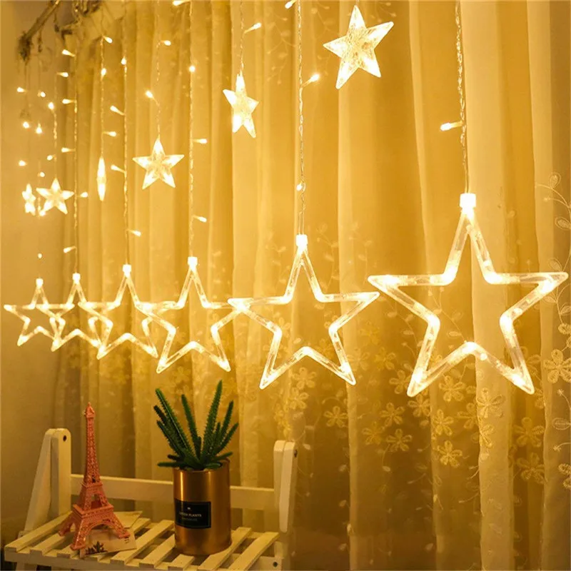 4.5M Star Curstain LED String Light 138 Leds Christmas Lights Decoration for Home Bedroom Window Birthday Party Holiday Lighting