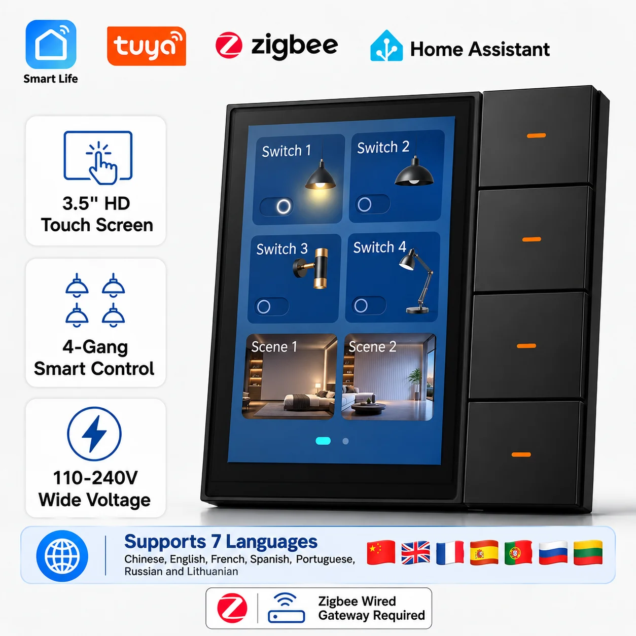 Smart Home Automation Kit - F3-pro Tuya Smart Panel ZigBee Wall