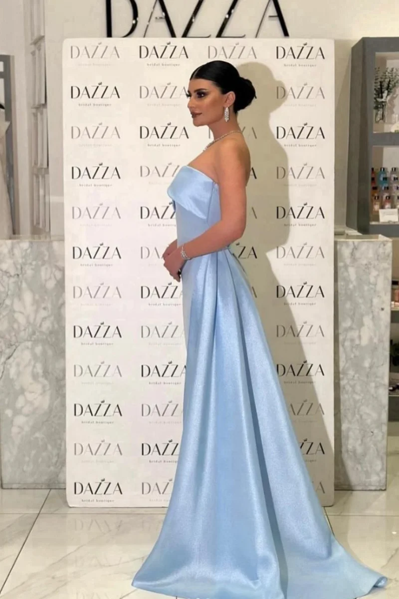 Jessica Sky Blue Evening Dresses Mermaid Off Shoulder Prom Dresses Satin Skirt Elegant Ladies فساتين سهرة Customized