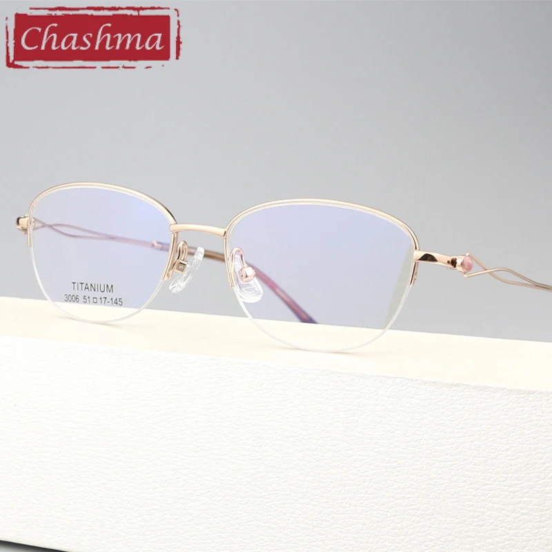 Chashma Prescription Glasses Elegant Women Pure Titanium Ultra Light Frame High End Eyewear for Recipe Lens Semi Rims Spectacles