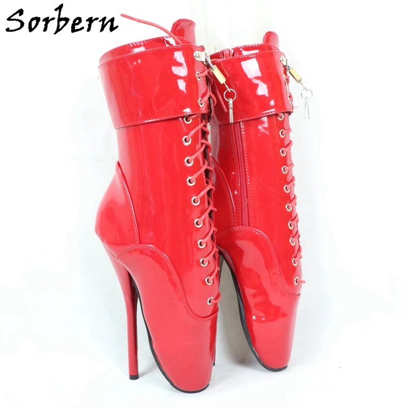 Sorbern Two Locks Ballet Stilettos Boots Women Wide Ankle Straps Short Booties Bdsm Shoe Custom Fetish Play Fun Shoes For Couple