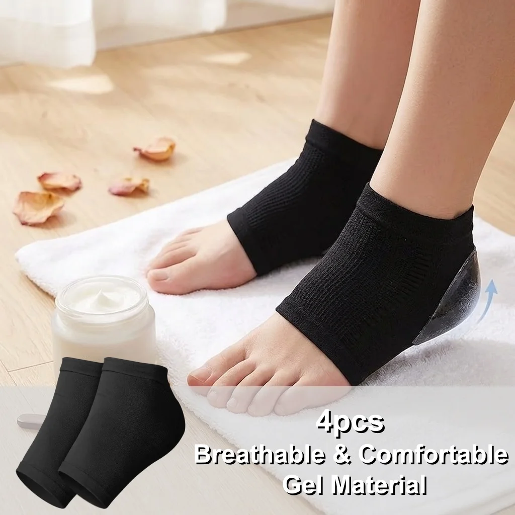 

2pairs Silicone Heel Socks – Moisturizing Cracked Heel Protector, Breathable Gel Cover for Dry Feet, Reusable Anti-Crack Socks