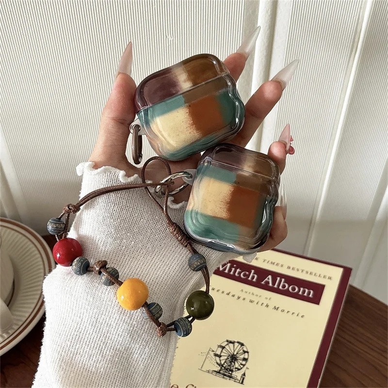 

Retro Gradient Blue Brown Cute earphone case for AirPods 4 3 2 Wireless Charger Cover AirPods Pro 2 4 fundas headphone cover