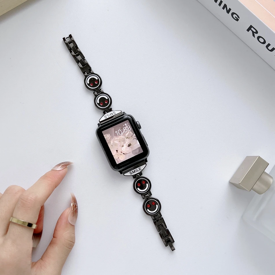 ابتسامة الفرقة ل أبل سلسلة ساعة الترا 8 7 SE 6 5 4 3 49 مللي متر سوار معدني حزام IWatch 38 مللي متر 40 41 مللي متر 42 44 مللي متر 45 مللي متر حزام الساعات