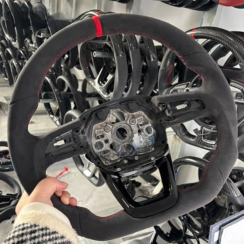 Voor Audi Q3 Geschilderd Zwart Semi Volledig Platte Rode Stiksels Bodem Sportstuur - afbeelding 2