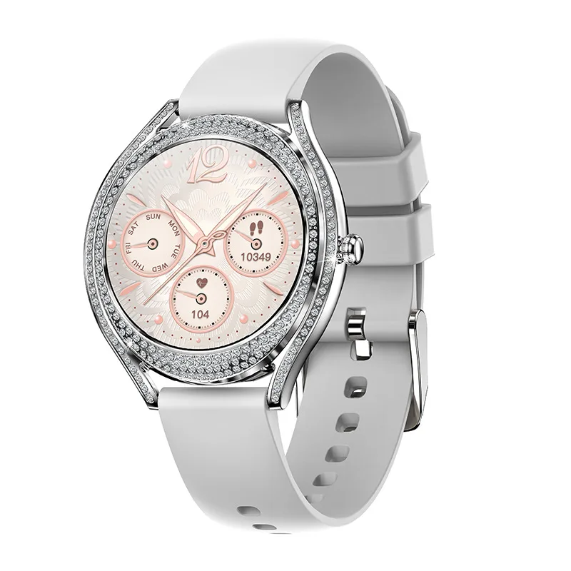 V66 ساعة ذكية للنساء موضة الماس 1.28 بوصة AMOLED HD شاشة بلوتوث دعوة مراقب معدل ضربات القلب سيدة رياضية Smartwatch