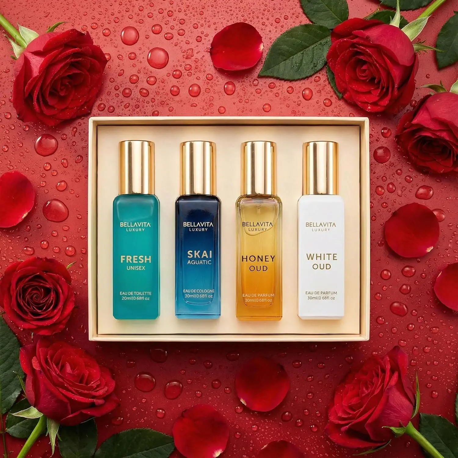 

Bellavita Luxury Unisex Perfume Gift Set with Honey & White Oud, Skai, & Fresh | 80ml | Perfume for Men and Women | Honey, Artemisia Lemon, Bergamot, & Sweet Almond Notes | Gift for Father's Day