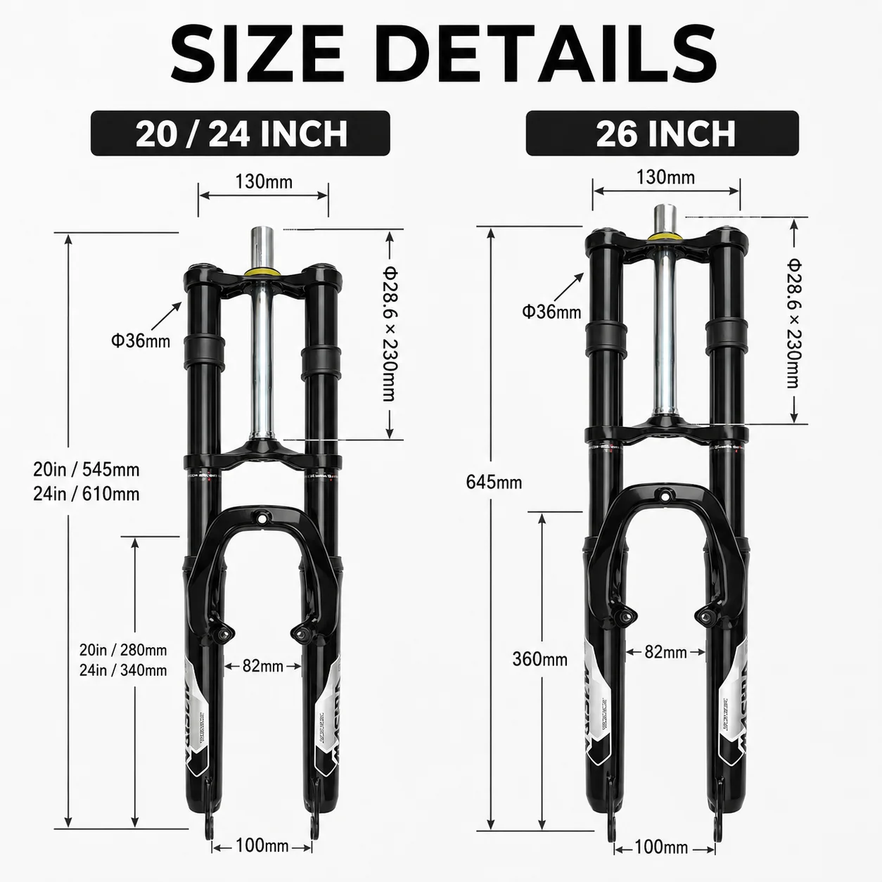 MTB Dual Crown Suspension Fork 20 24 26 Inch Bicycle Front Fork V Brake B-Pillar Disc Mount 1-1/8 Steerer