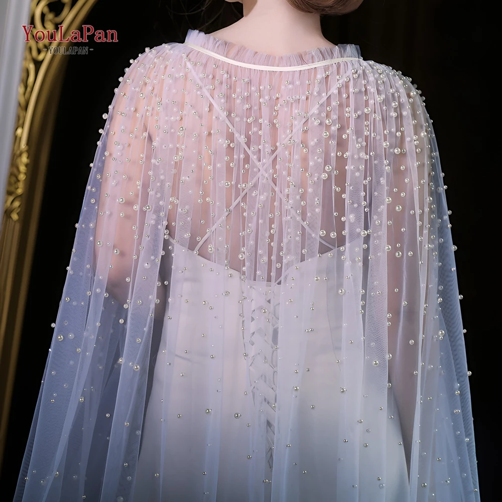 

YouLaPan Cape Veil New Shawl Tulle Wraps Pearls Wedding Shawl High Quality Button Back Cheap Shawls Free Shipping DIYBolero vg02