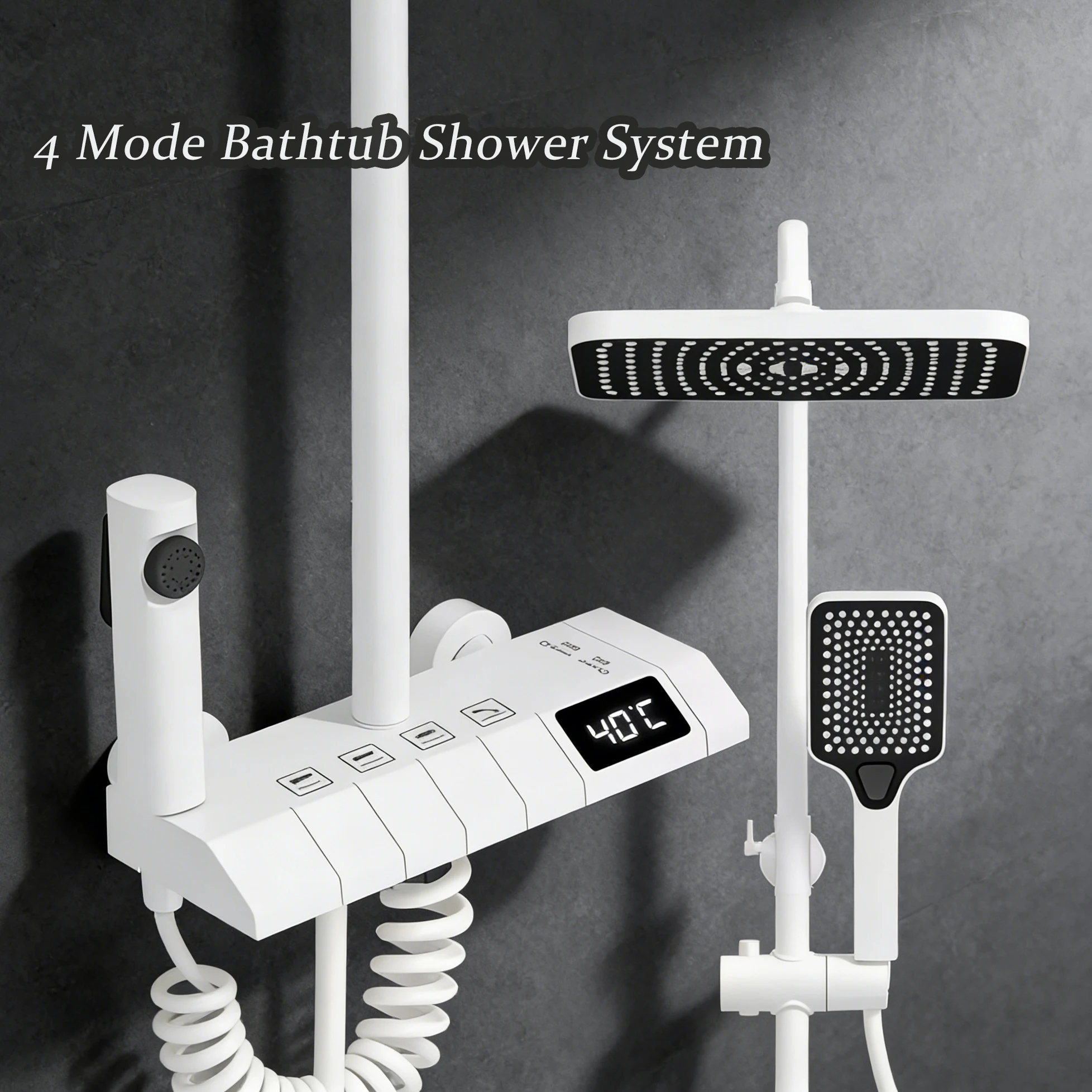 Ensemble complet de douche de salle de bains, 4 systèmes de baignoire-douche à la mode, ensembles de douche LED numériques pressés par pluie, robinet de douche chaude et froide