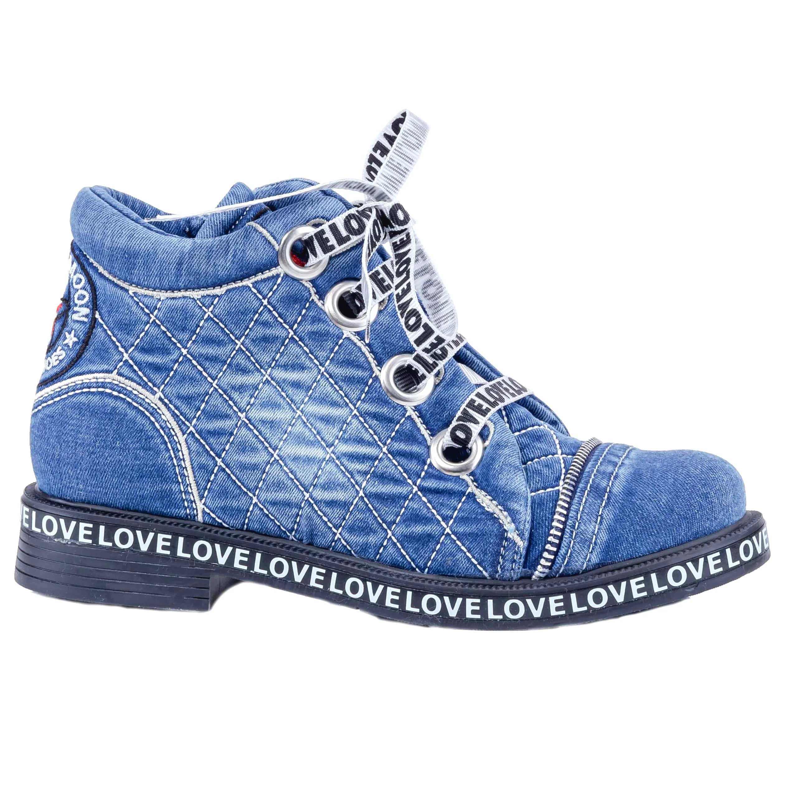 

Jeans Shoes Handmade Blue Denim Boot Lace-Up Women's Sneakers Birthday gift for your love
