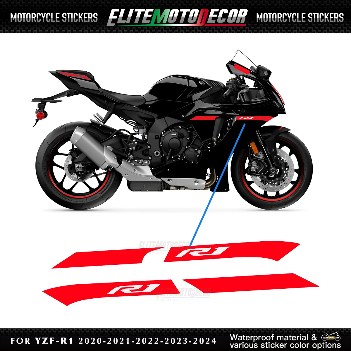 

Motorcycle Left Right Panel Stickers Set for Yamaha YZF-R1 2020 2021 2022 2023 2024 YZF R1 Side Fairing Decal Stickers Kit Pair