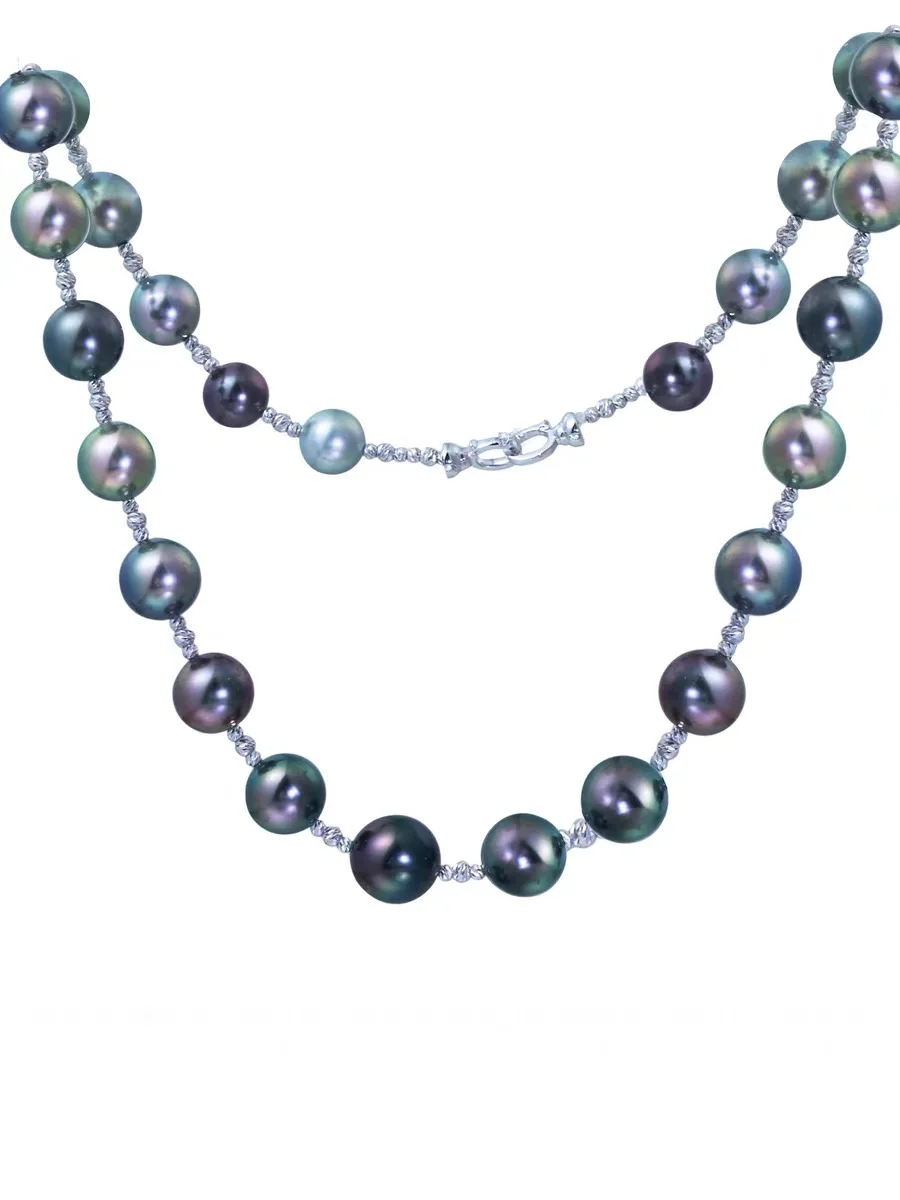 

MADALENA SARARA Mixed Color Tahiti Saltwater Pearl Women Necklace Sterling Silver Clasp And Spacer Beads