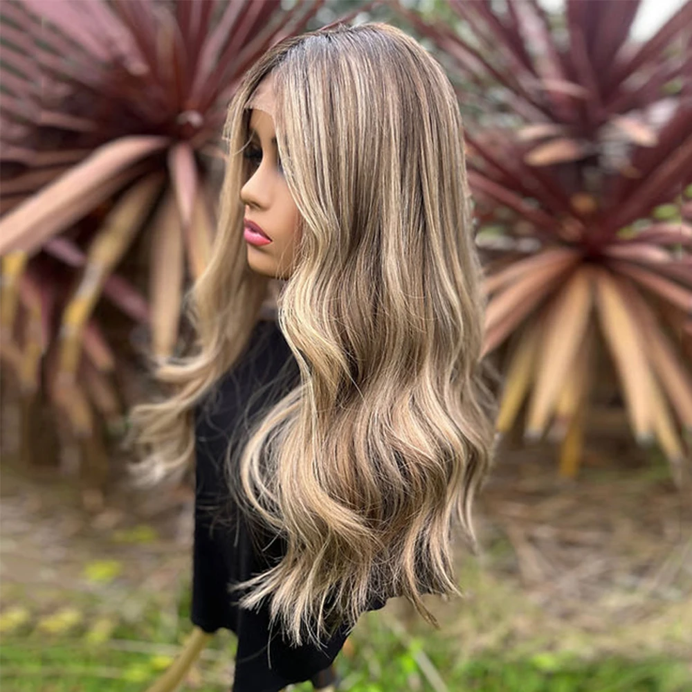 Karamell blond Highlights dunkelbraun verwurzelt volle Spitze Perücke jungfräuliches menschliches Haar transparente Spitze Perücke HD 13x6 Spitze Front Perücke 180%