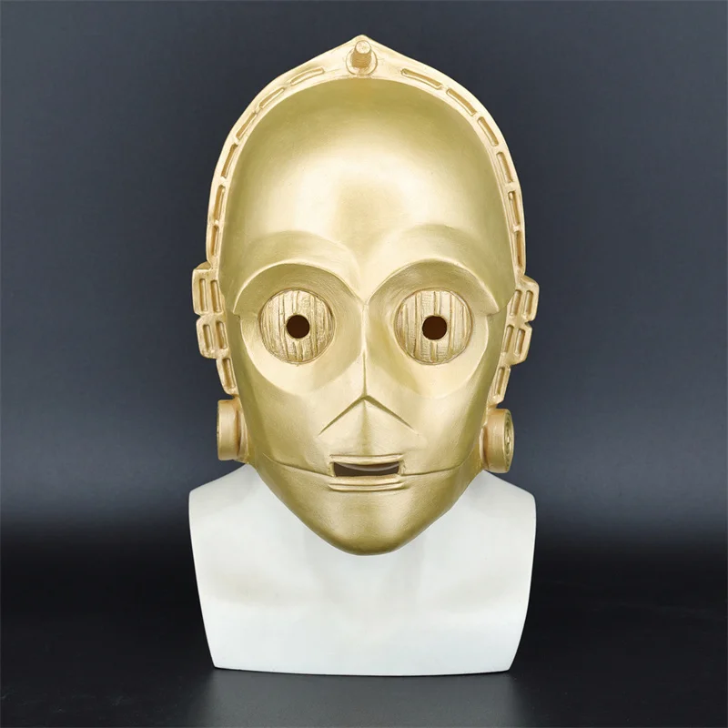 C-3PO Golden Robot Cosplay Mask Full Head Helmet Headgear Latex Halloween Costume Prop For Adults Masquerade Carnival