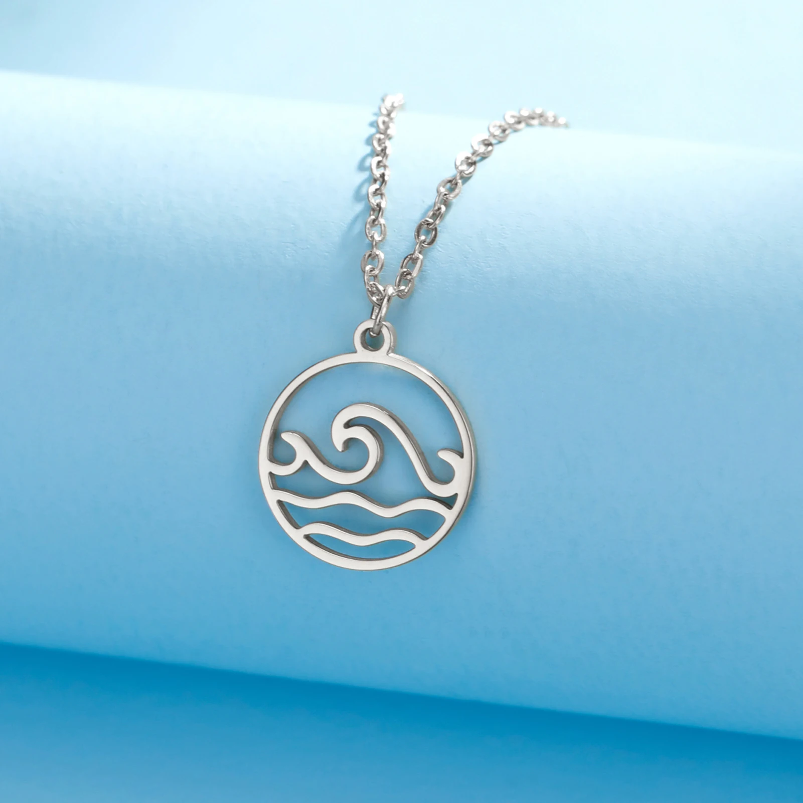 COOLTIME Sea Wave Necklace for Man Women Ocean Beach Surfer Charms Collar Stainless Steel Pendant Necklaces Jewelry Gift