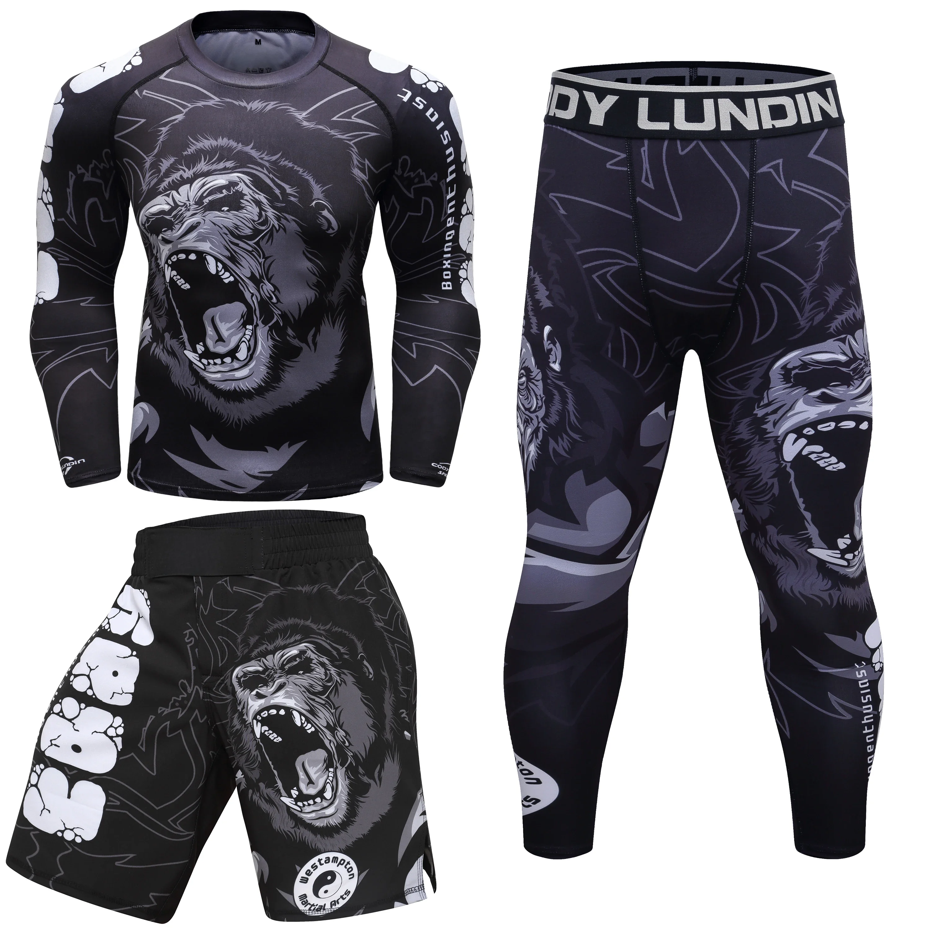 Cody Męska odzież sportowa z nadrukiem Goryl Mężczyźni MMA Jiu jitsu No Gi Rashguard Bjj Odzież do walki Sportowy dres Koszulka bokserska — zdjęcie 2