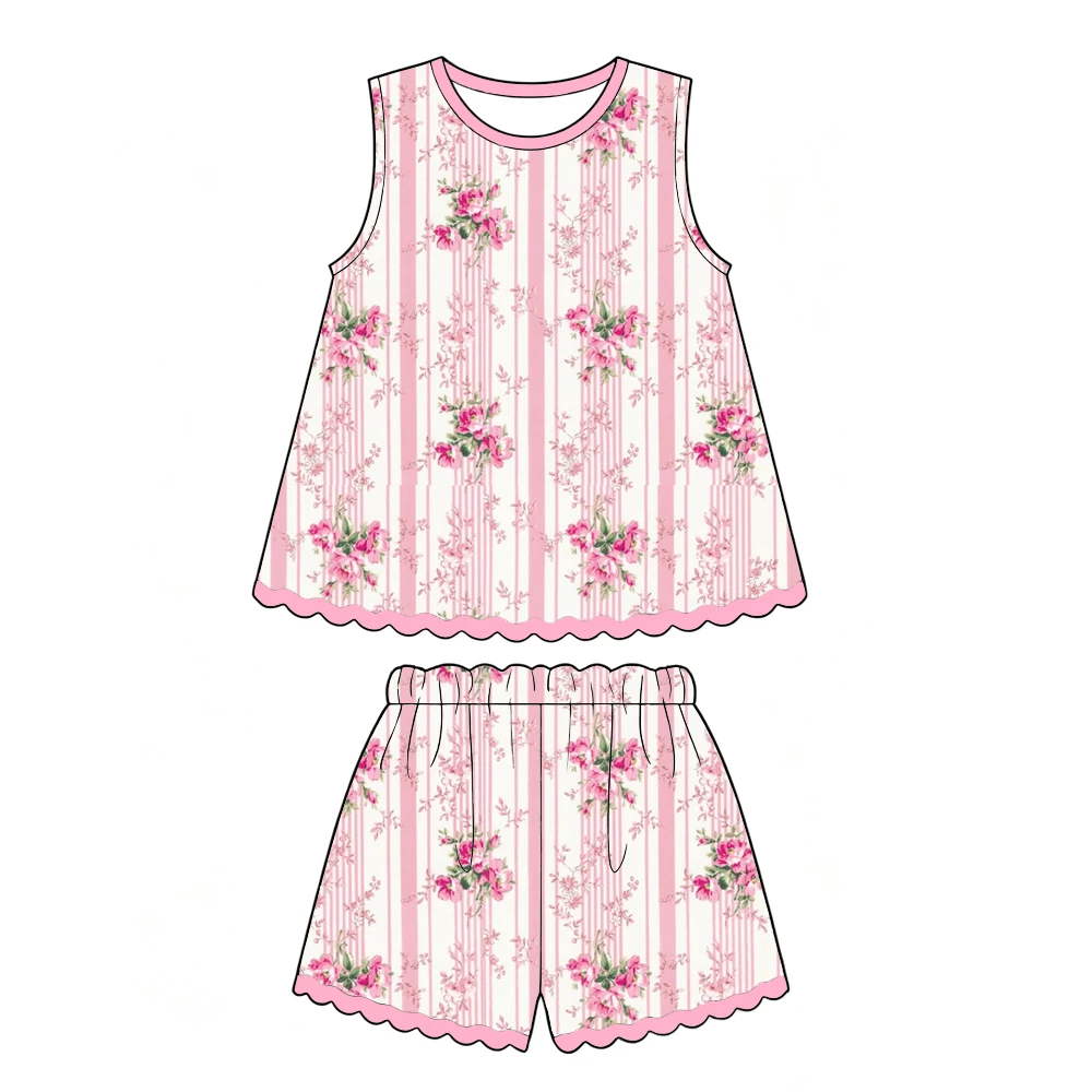 Boutique hot-selling girls' outfit Sleeveless dress paired with shorts set animal flowers print custom wholesale