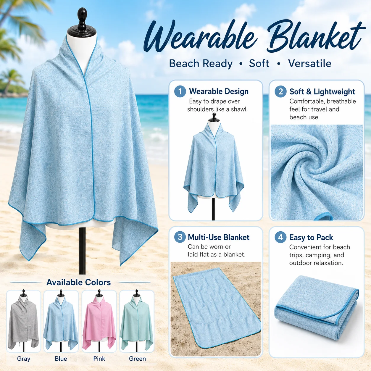 80*160CM Soft Cationic Quick‑Dry Beach Towel Compact Lightweight Gym Towel with Hanging Loop for Travel Yoga Outdoor Activities