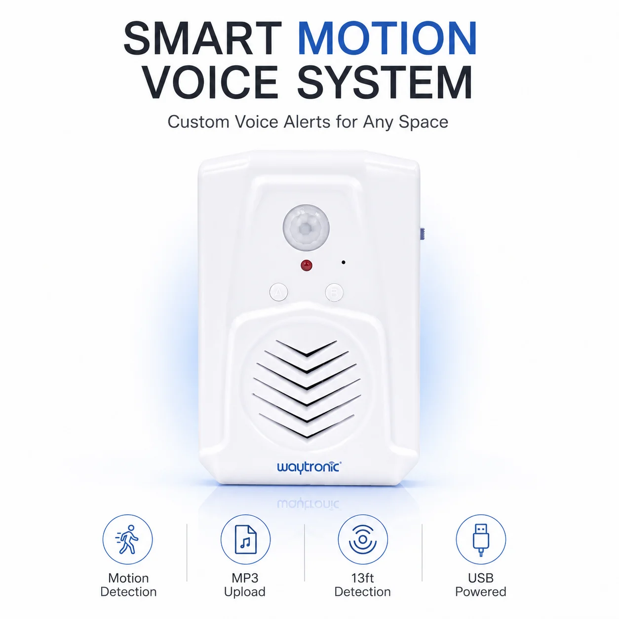 Motion Sensor Voice Player, PIR Infrared Activated MP3 Sound Speaker with Custom Audio, for Home, Store Entry, Shop Greeting