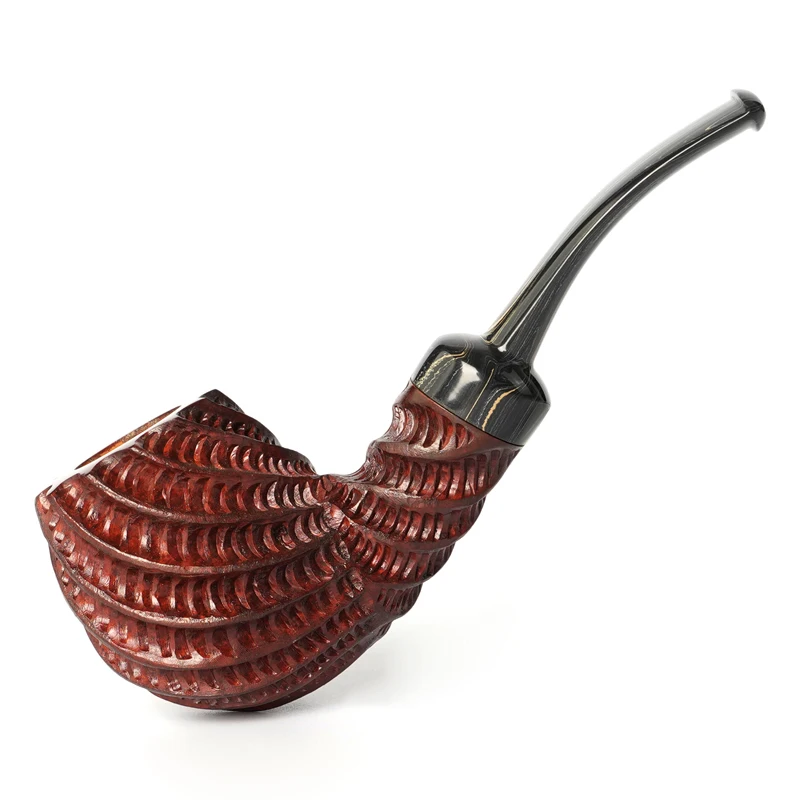 

MXUIANG Hand-carved tobacco pipe briar wood pipe 3mm flue design curved handle vulcanized rubber cigarette holder briarwood pipe