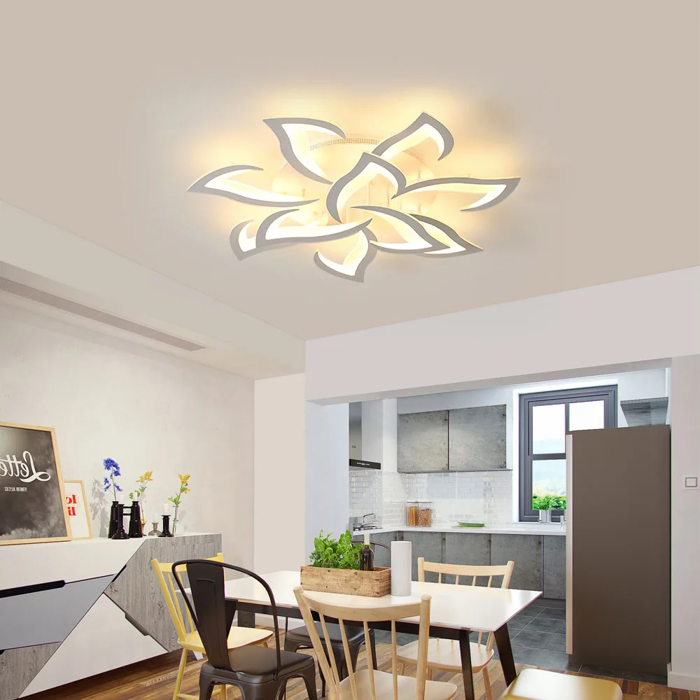 LED-Deckenleuchte im Blumendesign, Deckenlampe mit Fernbedienung, Dimmbar, Metall-Acryl-Blütenblätter, 10 Leuchtköpfe – Detail 3