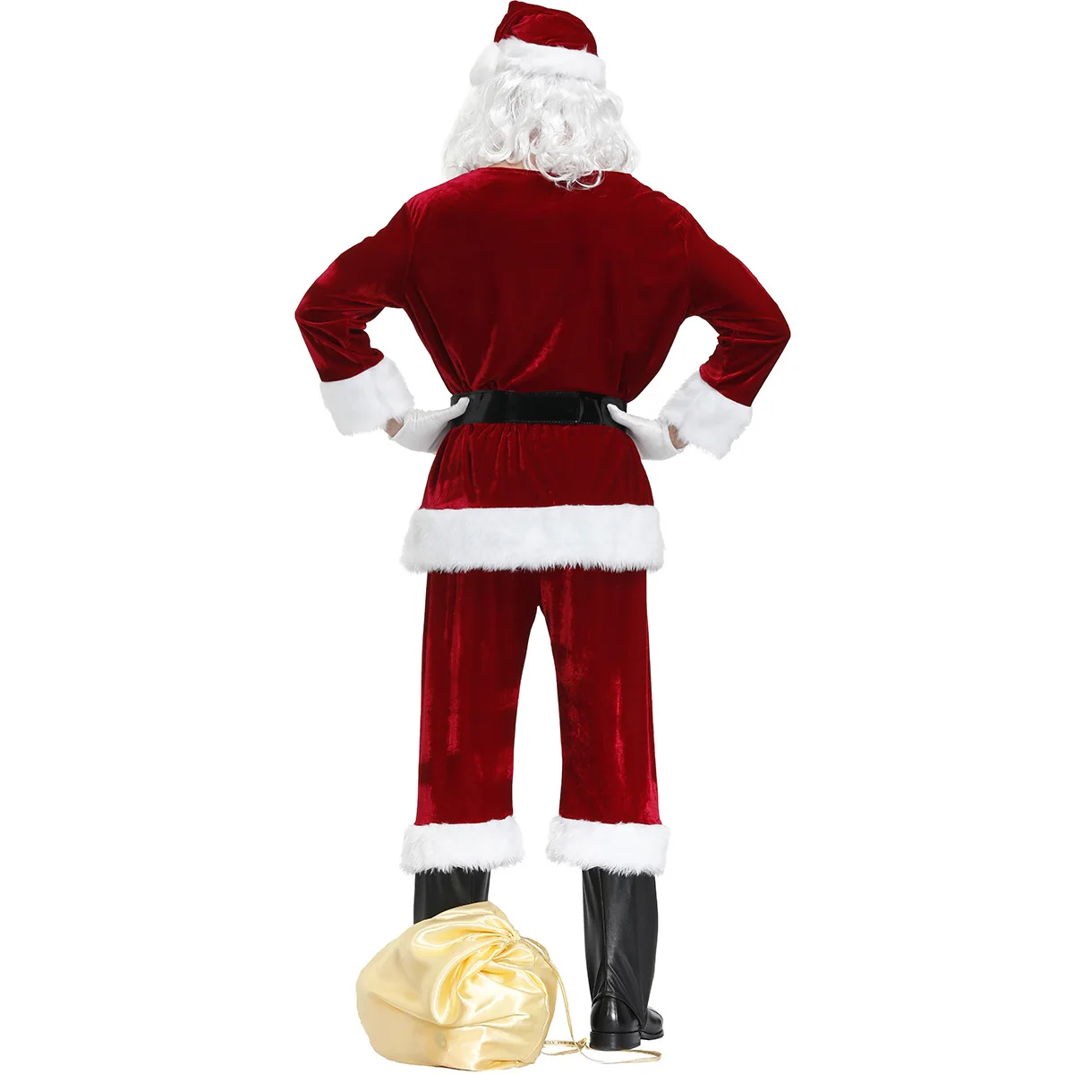 Santa Claus Kostüm 9pcs roten Samt Weihnachten Weihnachten Santa Anzüge mit Hut Bart Gold für Männer Urlaub Party Cosplay Kostüm