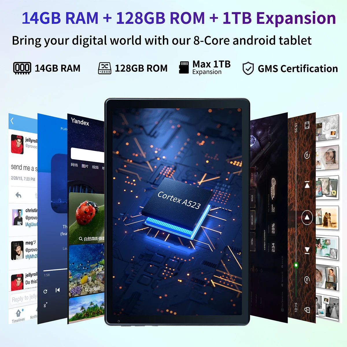 Tablet da 10 pollici Android 14 16 GB RAM 128 GB ROM 1 TB Espandi Octa-Core Widevine L1 con tastiera mouse stilo per lavoro, Leran