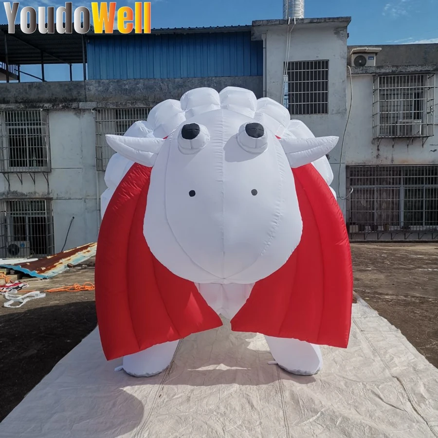 

White Advertising Promotional Inflatable Big British Sheep with Red Scarf Replica Animal Model for Event Decoration