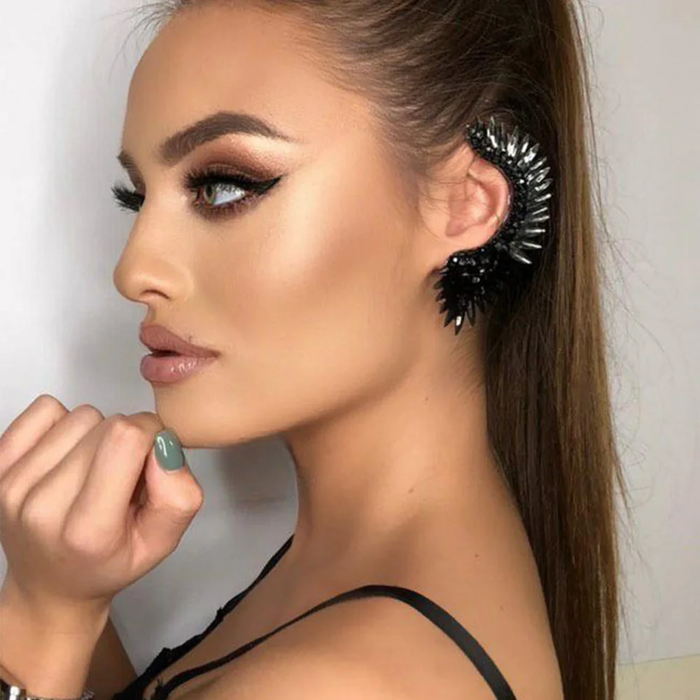 Stonefans الفاخرة حجر الراين قرط Clip أقراط اكسسوارات للنساء 1 قطع الحق الأذن الأصفاد مجوهرات مقلدة 2023
