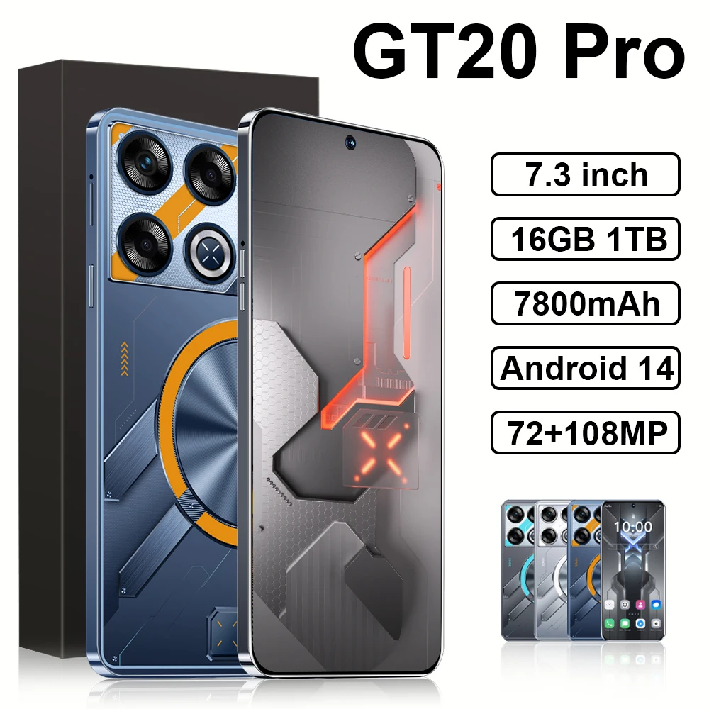 

2025 Global Version GT20 Pro Smart Android Original Phone 5G 7.3 Inch HD Screen 108MP Camera Dual SIM Dual Standby Unlock Phone